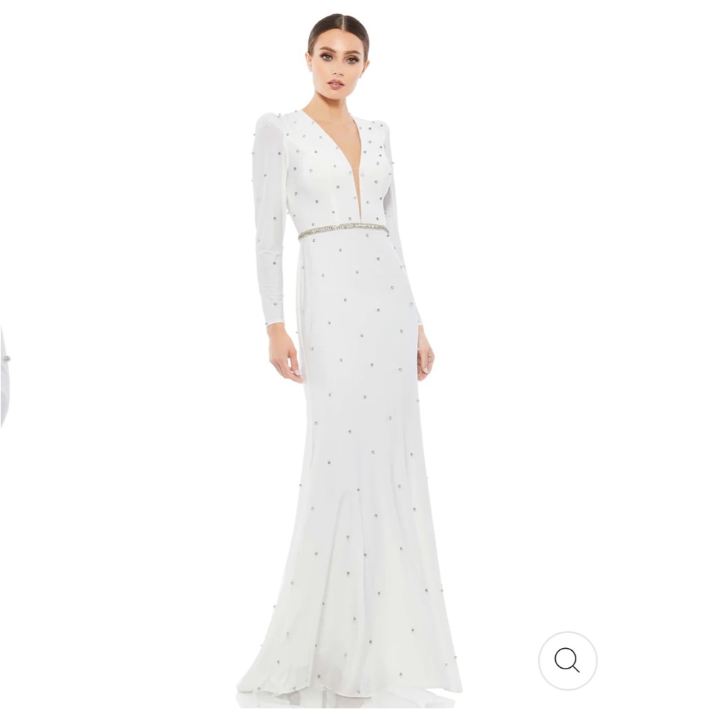 MAC DUGGAL Formal White Maxi Gown Dress Long Wedding Formal Prom Dress 6 FLAW